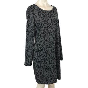 BANANA REPUBLIC- WOMEN 14 - GRAY/BLACK LONG SLEEVE ROUND NECK ANIMAL PRINT DRESS